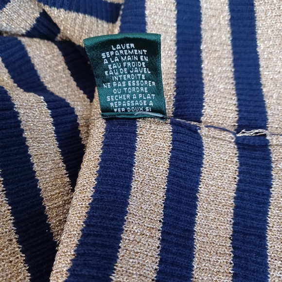 RALPH LAUREN XL WOMEN'S BRETON STRIPED SWEATER TANK TOP NAVY/METALLIC GOLD - Picture 6 of 10